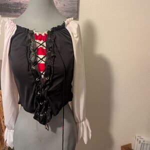 California Costumes Black With Red and White Lace-Up Blouse Pirate Top Halloween